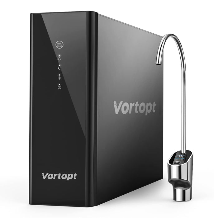 DR2-Black-1000GPD Under Sink Water Purifier 3:1 Pure to Drain, Tankless RO Water Filter System, 0.0001um Purification for Drinking, Reduces TDS, Smart Faucet, Vortopt - Vortopt
