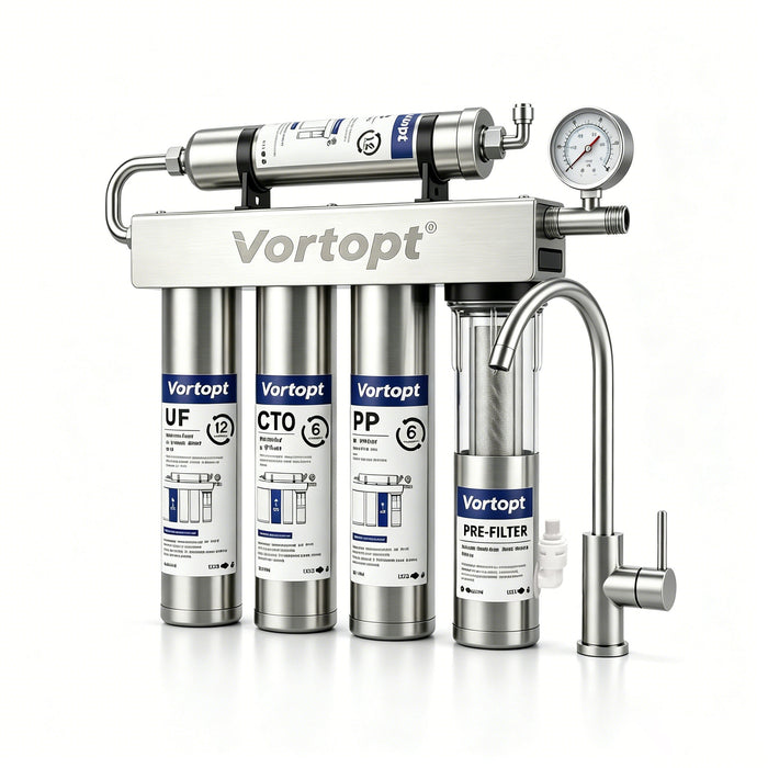 Vortopt Under Sink Water Filter,0.01μm Ultra Filtration,5 Stage Water Filtration System,Reduces Chlorine,Taste and Odor,Sink Filter with Visible Pressure Gauge,U3