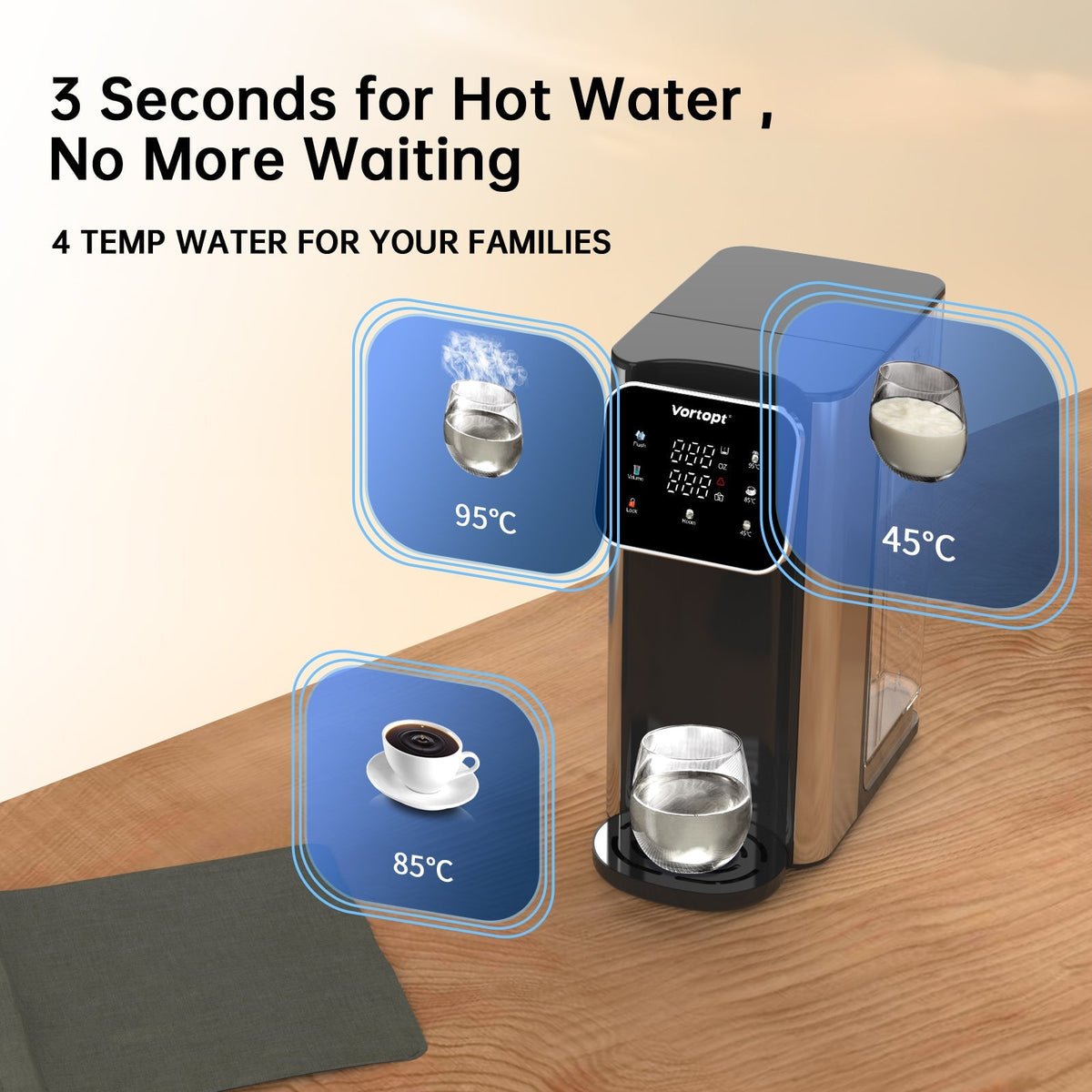 Vortopt Countertop Instant Heat Water Filter Dispenser, NSF Certified Water Filtration Pitcher UR05 - Vortopt