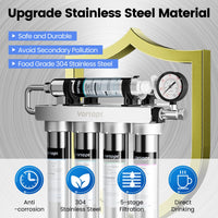 U1 Ultrafiltration 0.01 Micron Under Sink Water Filter - Stainless Steel 5-Stage High Chlorine Reduction Water Filtration System, Vortopt - Vortopt