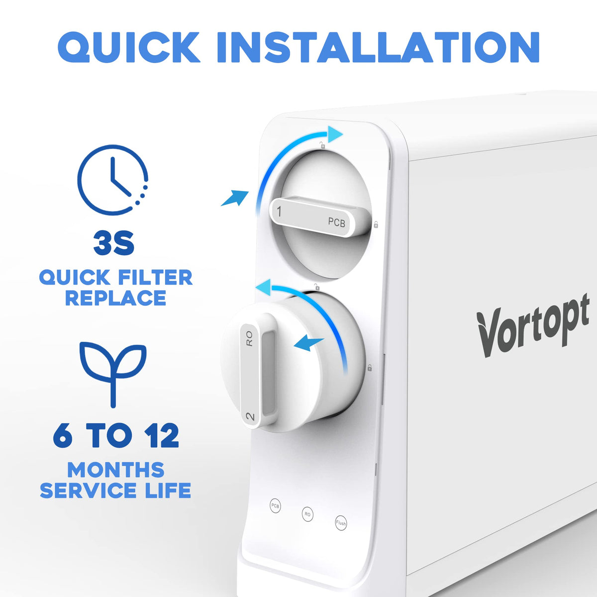 QR03 Reverse Osmosis System PCB Replacement Filter Cartridge, 6 to 12 Month Lifetime, 600GPD，Vortopt - Vortopt